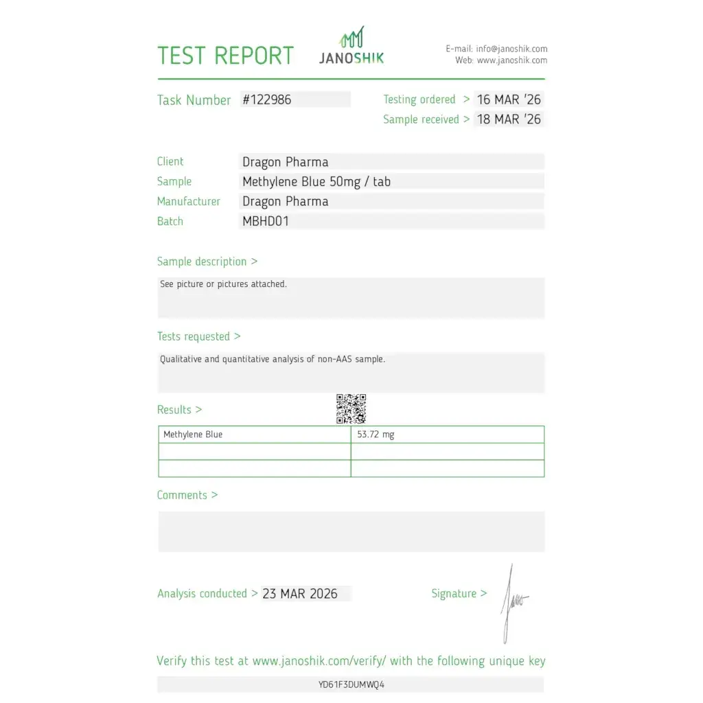 methylene blue laboratory test report